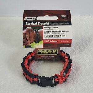 Secure Line Red Black Nylon Paracord Survival Rope Bracelet Size Small NWT